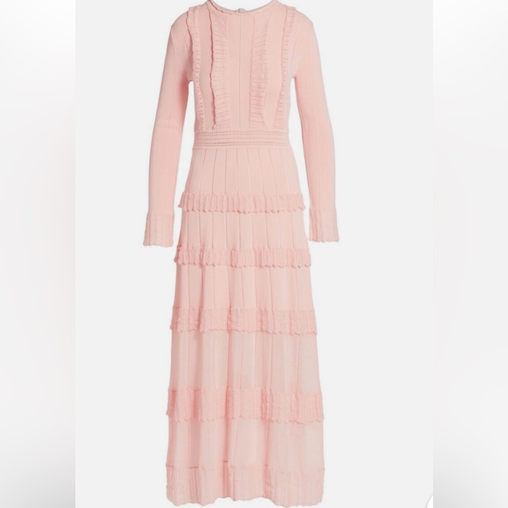 Lela Rose Blush Long Sleeve Ruffle Dress